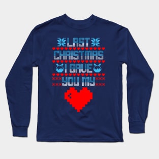 Funny 80's Heart Pixel Art Inspired Ugly Christmas Sweater Long Sleeve T-Shirt